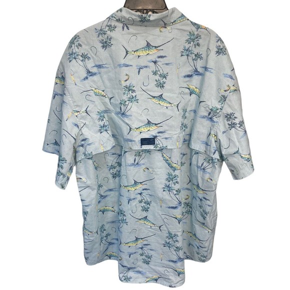 IZOD‎ Saltwater Short Sleeve Button Down Size XXL Vented Marlin Fishing - Picture 2 of 6
